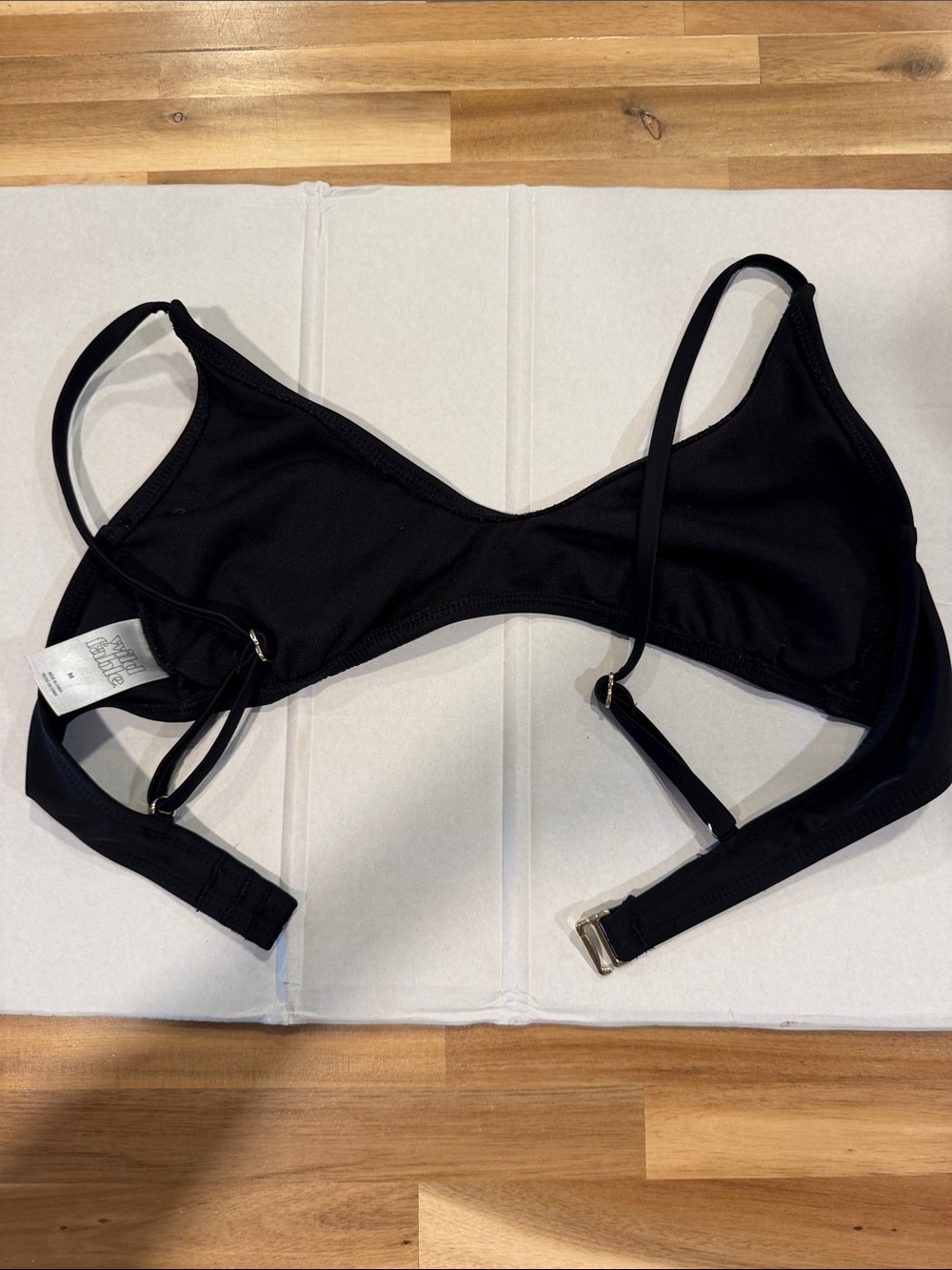 Black Women's Scoop Bralette Swim Bikini Top Adjustable straps gold accents
